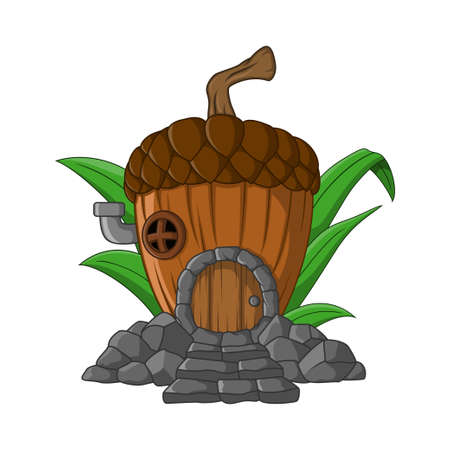 Cartoon fairytale house in the form of an acornのイラスト素材