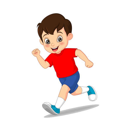 Cartoon funny little boy runningのイラスト素材