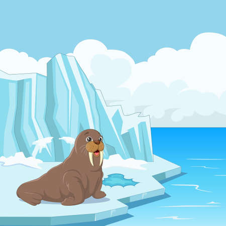 Cartoon walrus floating on iceのイラスト素材