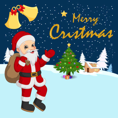 Christmas greeting card with Santa Claus and Christmas treeのイラスト素材
