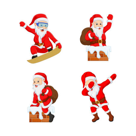 Set of cartoon funny Santa Claus with different actionsのイラスト素材