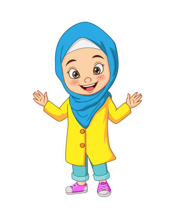 Happy Muslim girl cartoon on white backgroundのイラスト素材