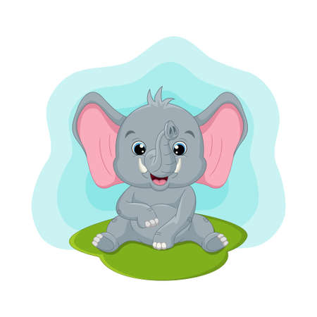 Cute baby elephant sitting in the grassのイラスト素材