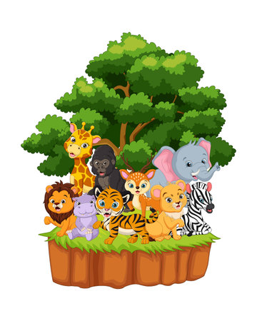Cartoon happy wild animal in the jungleのイラスト素材