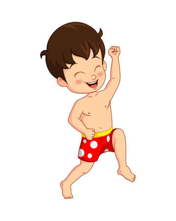 Cartoon happy little boy in a summer swimsuitのイラスト素材