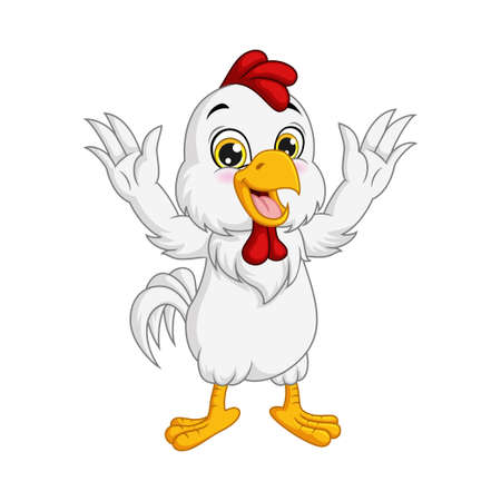 Cartoon happy chicken on white backgroundのイラスト素材
