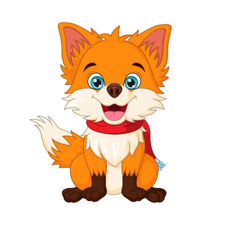 Cute little fox in scarf sittingのイラスト素材