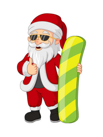 Cartoon santa claus with snowboard giving thumb upのイラスト素材