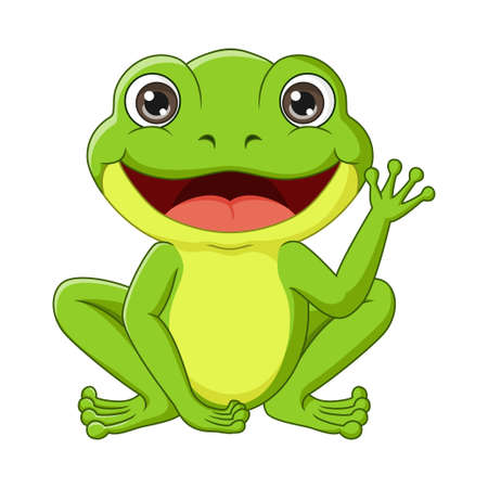 Cute frog cartoon waving handのイラスト素材