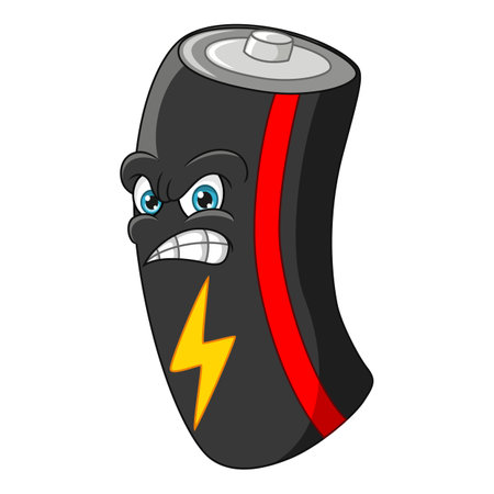 Cute angry battery cartoon characterのイラスト素材