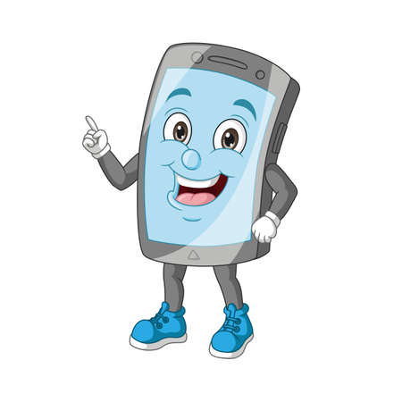 Cartoon mobile phone mascot pointing upのイラスト素材