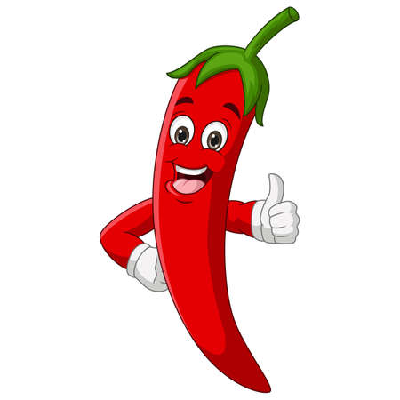 Cartoon chili pepper giving thumbs upのイラスト素材
