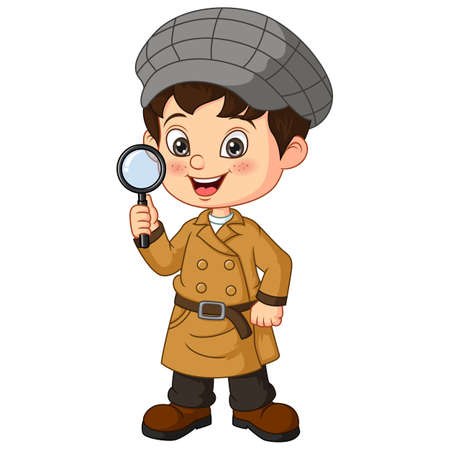 Cute detective boy holding a magnifying glassのイラスト素材