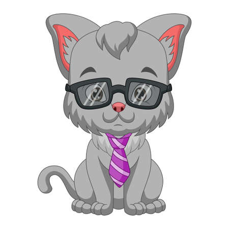 Cute cat cartoon in sunglasses and tieのイラスト素材