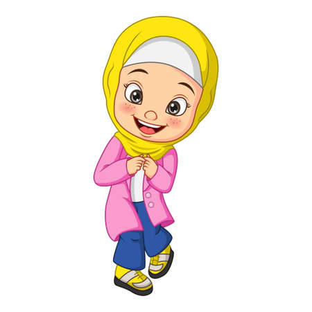 Happy muslim girl cartoon posingのイラスト素材