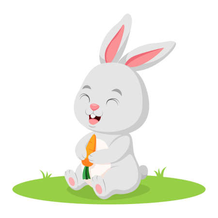 Cute little rabbit cartoon holding a carrotのイラスト素材