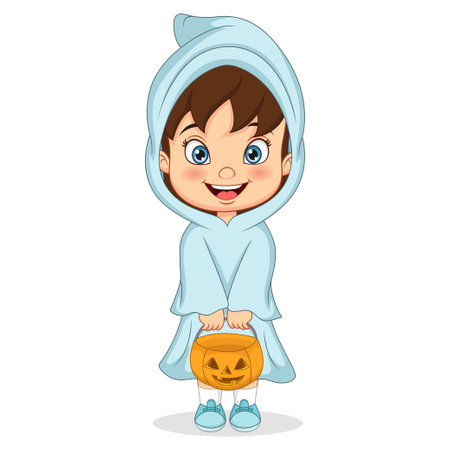 Cartoon little girl holding pumpkin basketのイラスト素材