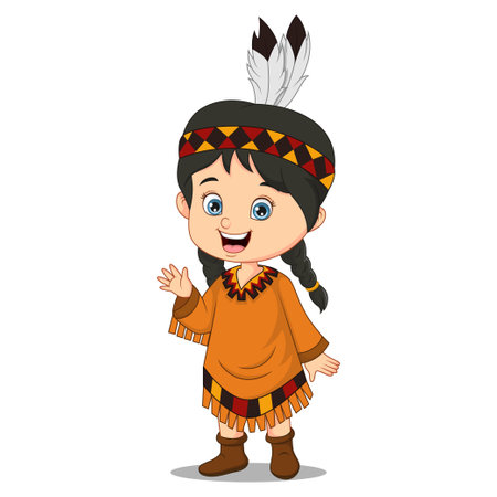 Cartoon american indian girl waving handのイラスト素材