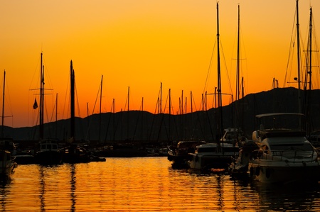 Sunset at the port of Villasimiusの写真素材