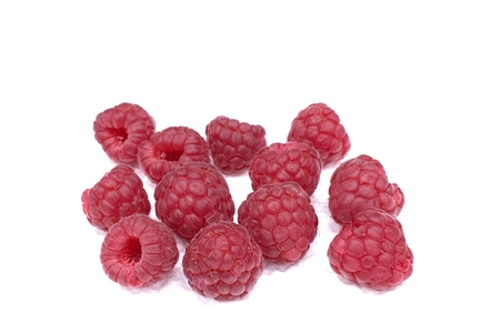 Raspberries on white background