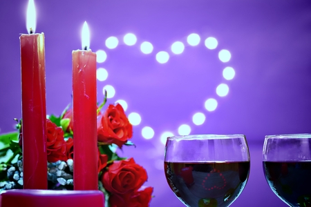 Romantic decoration for Valentine's Day concept - two glasses of wine.の写真素材