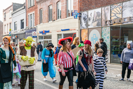 Wattrelos, FRANCE-April 07,2019: Carnival, festival and people in Wattrelos in the north of France.のeditorial素材