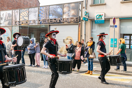 Wattrelos, FRANCE-April 07,2019: Carnival, festival and people in Wattrelos in the north of France.のeditorial素材