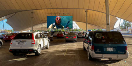 new drive-in town, due to the pandemic. Action horror movieのeditorial素材