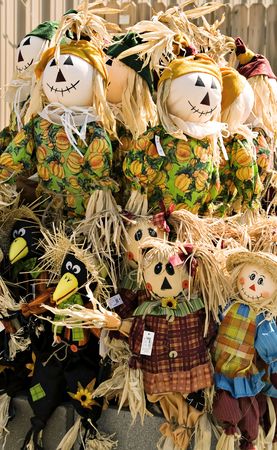 Scarecrows standing waiting to decorate for fall with.の写真素材