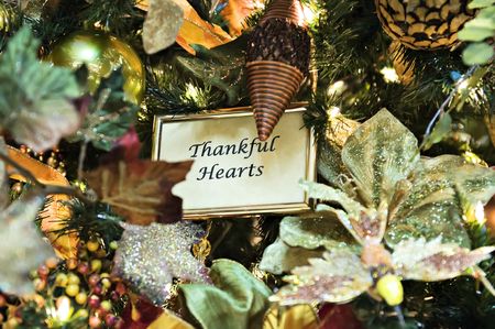 Holiday thankful hearts card with a bit of giltz.の写真素材