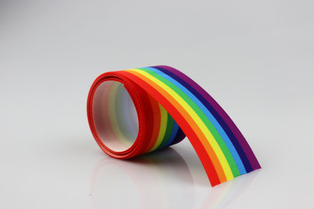 Rainbow ribbon on a white background. LGBT rainbow ribbon. LGBT.の写真素材