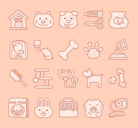 Hand drawn pet animals and objects icon set のイラスト素材