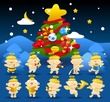 christmas,angels icon & background collection のイラスト素材