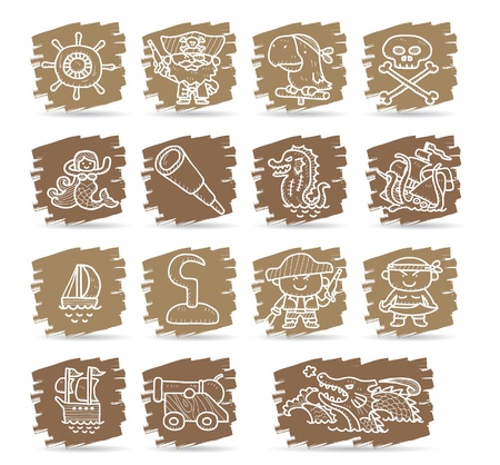 Hand drawn pirate icon setのイラスト素材