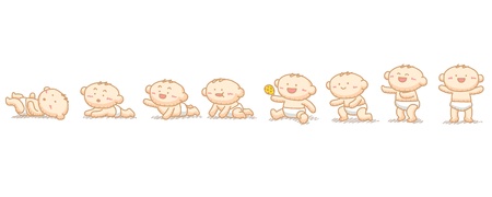 Hand drawn Baby grow up with 8 steps.のイラスト素材