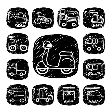 Black Round Series- doodle transportation ,traffic  icon setのイラスト素材