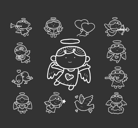 Doodle angel icon setのイラスト素材