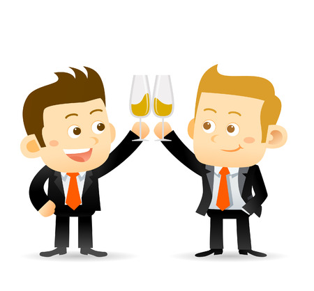 Vector illustration of two businessmanclink glasses of champagne to celebrate a success partnership or special eventのイラスト素材