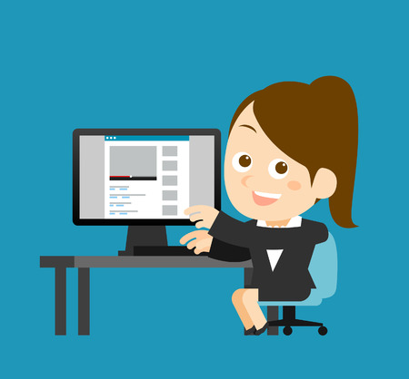 Vector illustration  Businesswoman at computerのイラスト素材