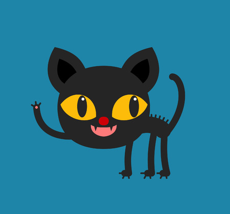 Black cat isolated on blue backgroundのイラスト素材