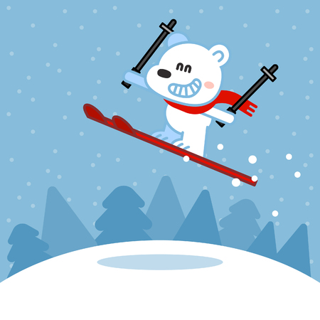 Cute shaggy polar bear skiingのイラスト素材