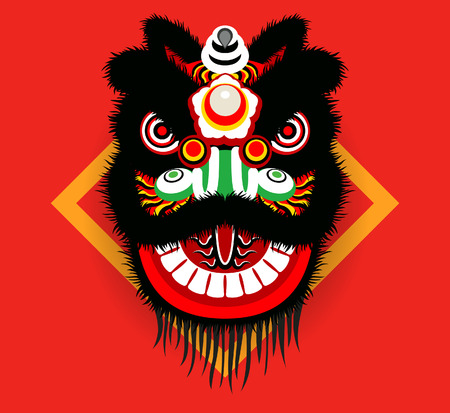 Cartoon Chinese lion headのイラスト素材