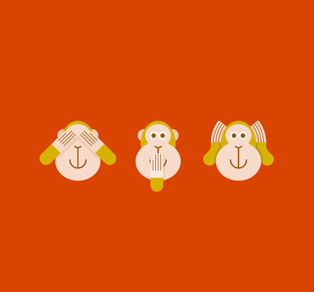 See no Evil, Hear no Evil, Speak no Evil. Three monkeys. Vector illustrationのイラスト素材