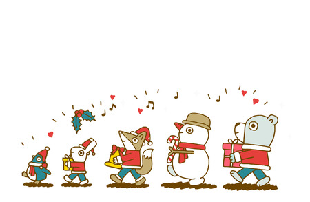 Vector Christmas characters. Fox, penguin, rabbit, snowman and bear.のイラスト素材