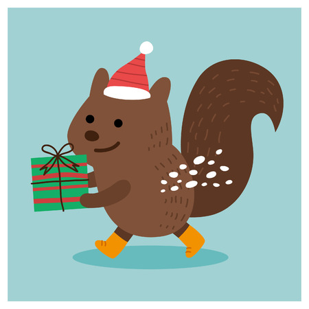 merry christmas squirrel. vector illustrationのイラスト素材
