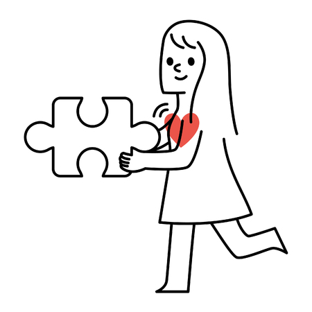 Vector illustration - Woman with red heart hold a puzzleのイラスト素材