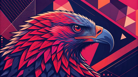 Eagle head on colorful geometric background. Vector illustration for your design