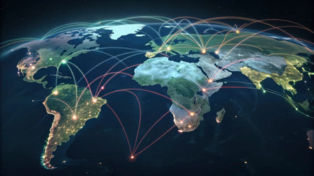 World map with international network representing communication, travel and connections. 3D...