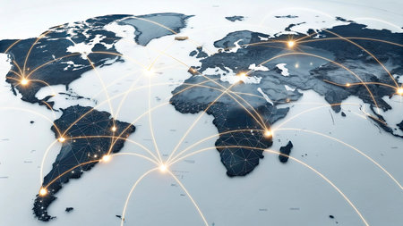 Global network connection on world map. Internet and telecommunication concept.