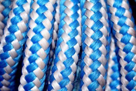 A lot of rope. Close-up of rope. Blue and whiteの写真素材